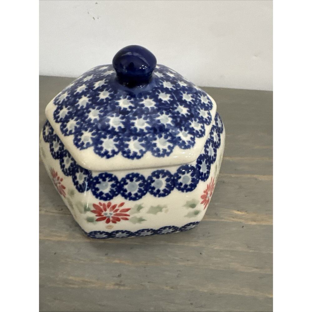 Polish Pottery Trinket Box by Manufaktura Boleslawcu 1990s Ceramic Floral - Picture 3 of 10